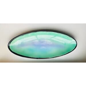 Studio Art Pottery Pastel Soft Rainbow Oval Ceramic Platter Signed, 20.5" x 8.5"